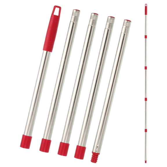 Uxcell Spin Mop Replacement Handle, 5 Section 30-to-72" Easy Wring Mop Replacement Stick Refills Screw Joint for Floor Ceiling Wall Cleaning, Red(Head & Base Not Included)