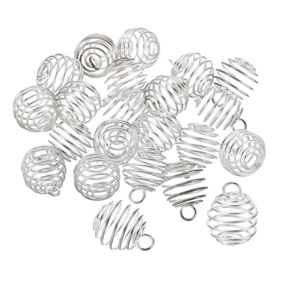 Uxcell Spiral Bead Cages Pendant, 20Pcs 14x15mm Stainless Steel Spring Stone Holder Silver White