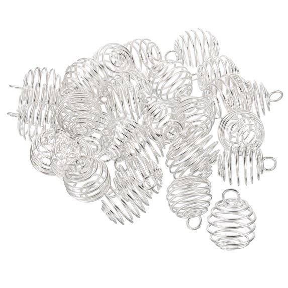 Uxcell Spiral Bead Cages Pendant, 30Pcs 14x15mm Stainless Steel Spring Stone Holder Silver White