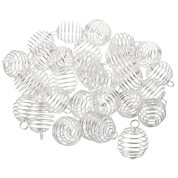 Uxcell Spiral Bead Cages Pendant, 30Pcs 20x25mm Stainless Steel Spring Stone Holder Silver White