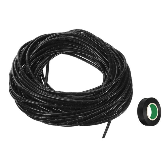 Uxcell Spiral Cable Wrap 65.6ft 4mm Cable Management Sleeve Cord Organizer Flexible PE Computer Wire Black with Tape