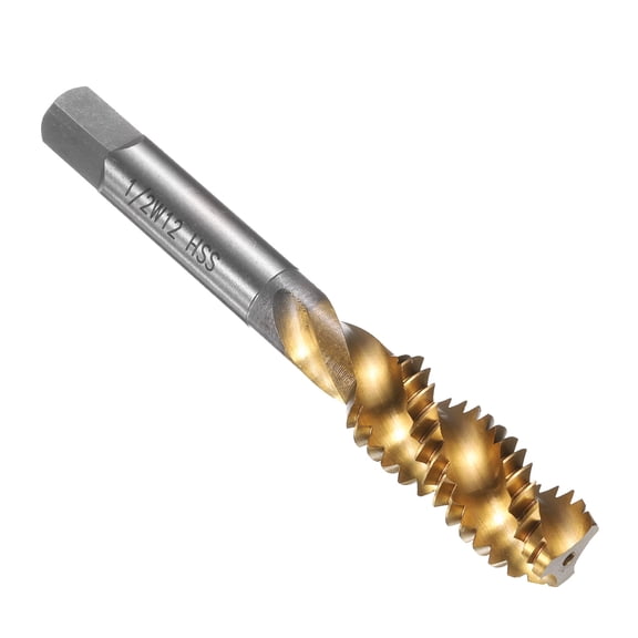 Uxcell Spiral Flute Thread Taps 1/2-12 BSW H2 Machine Threading Tap Bit, Titanium Coated Screw Tapping Repair Tool, M2 High-Speed Steel (HSS6542)