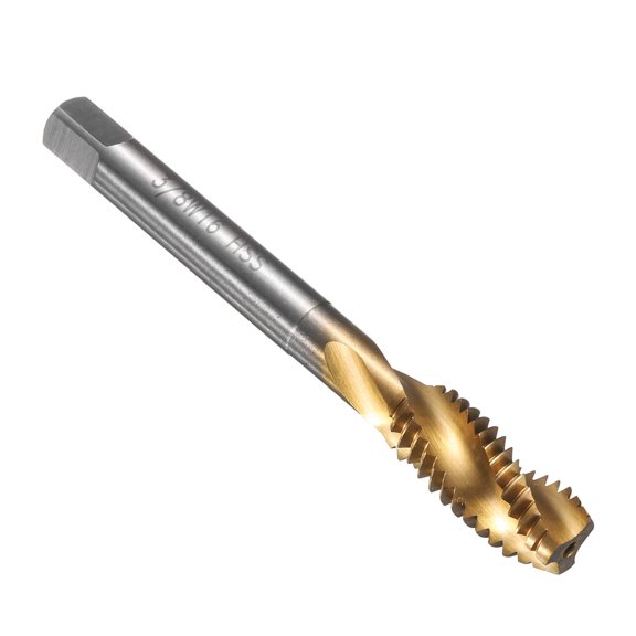 Uxcell Spiral Flute Thread Taps 3/8-16 BSW H2 Machine Threading Tap Bit, Titanium Coated Screw Tapping Repair Tool, M2 High-Speed Steel (HSS6542)
