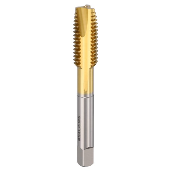Uxcell Spiral Point Tap M12 x 1.75 High Speed Steel M2 Titanium Coating Spiral Point Plug Threading Tap Tool Tapping Bit for Drilling Milling
