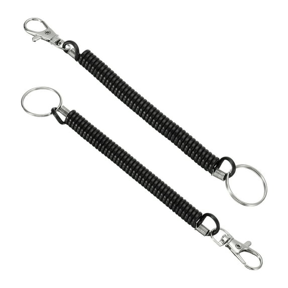 Uxcell Spiral Retractable Keychain Stretch Cord Key Ring 6.7" Black 2 Pack