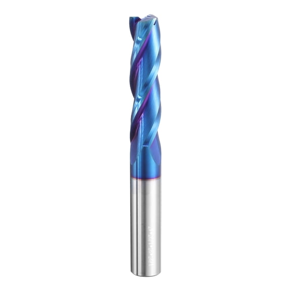 Uxcell Spiral Router Bit 1/2" x 2" x 1/2" x 4" 3 Flutes Blue Nano Coated Solid Carbide CNC End Mill Milling Bit