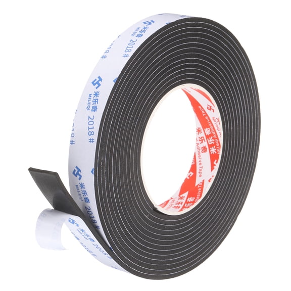 Uxcell Sponge Rubber Foam Tape, 25/32" W x 1/8" t x 16.4ft l Self-Adhesive Foam Insulation Tape Weather Stripping for Window Door Soundproofing Weatherstrip AC Seal Strip, Black