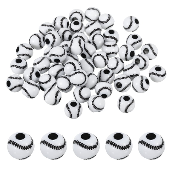 Uxcell Sport Ball Beads, Opaque Acrylic Sports Beads Baseball Beads Spacer Loose Beads Craft for DIY Necklace 60 Pcs White