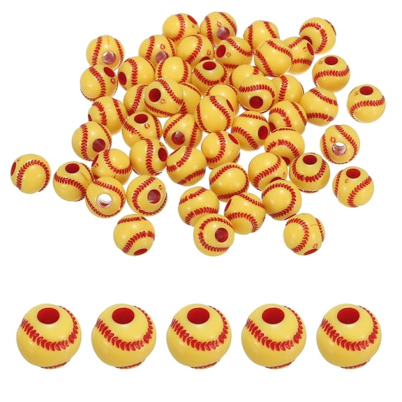 Uxcell Sport Ball Beads, Opaque Acrylic Sports Beads Baseball Beads Spacer Loose Beads Craft for DIY Necklace 60 Pcs Yellow