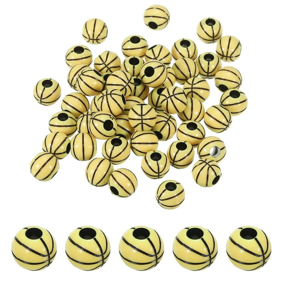 Uxcell Sport Ball Beads Opaque Acrylic Sports Beads Basketball Beads Spacer Loose Beads Craft for DIY Necklace Bracelet 60 Pcs Yellow