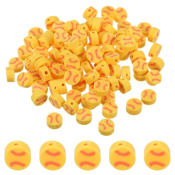 Uxcell Sport Beads Acrylic Sport Ball Beads Clay Baseball Beads DIY Craft Spacer Loose Beads 100Pack Yellow