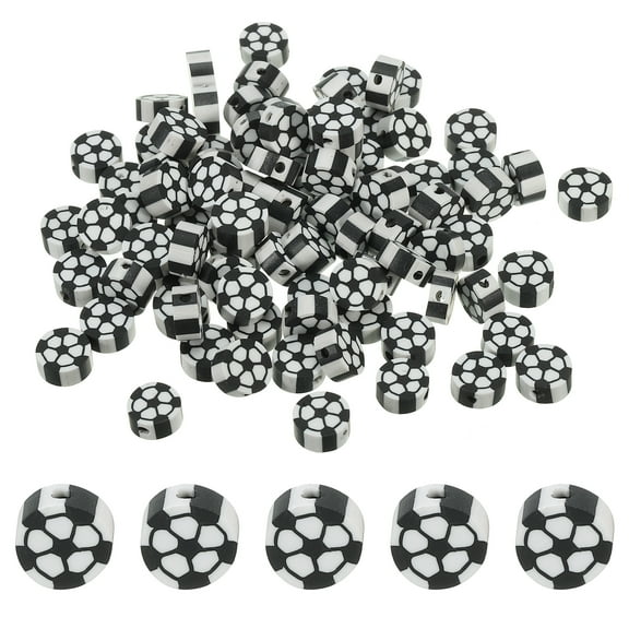 Uxcell Sport Beads Acrylic Sport Ball Beads Clay Football Beads DIY Craft Spacer Loose Beads 200Pack Black and White