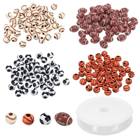 Uxcell Sports Ball Beads Acrylic Basketball Beads with 4.4 Yard Elastic Rope Multicolor 120 Pack