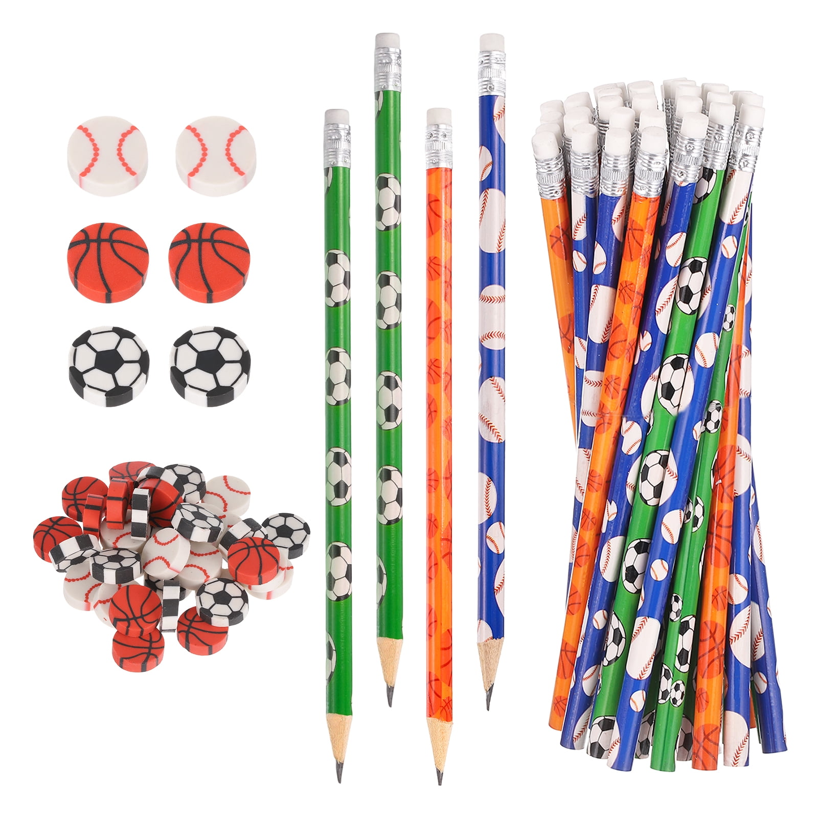 Uxcell Sports Pencils with Eraser, 36 Pcs Fun Cute Wooden Pencils 36 Pcs Sport Ball Erasers Football/Basketball/Baseball Theme for Party Favors Classroom Reward