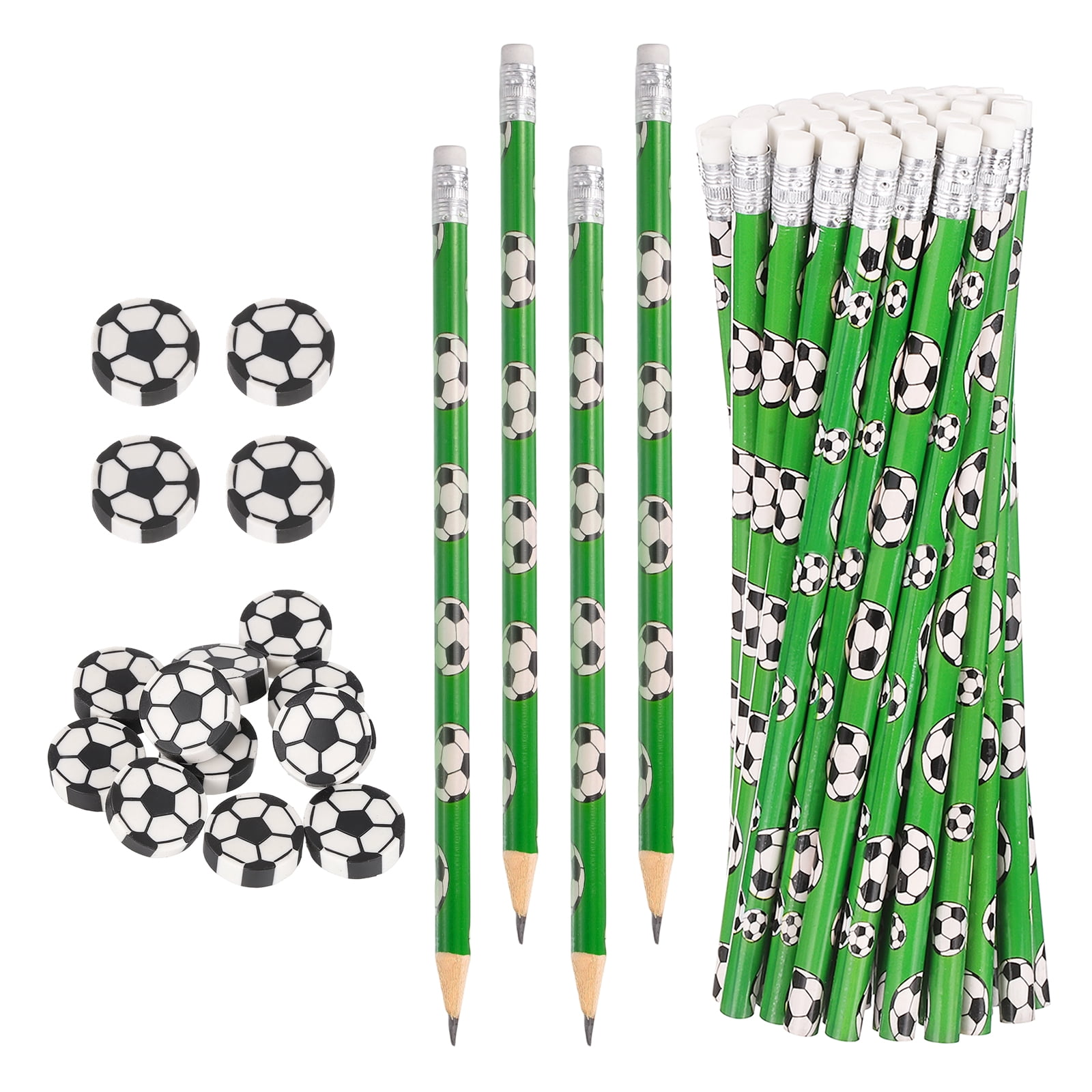 Uxcell Sports Pencils with Eraser, 48 Pcs Fun Cute Wooden Pencils 12 Pcs Sport Ball Erasers Football Theme for Party Favors Classroom Reward