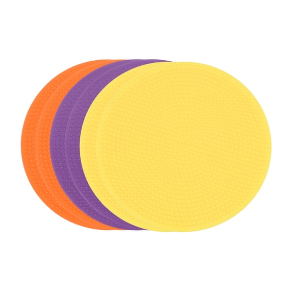 Uxcell Spot Markers 4 Inch, 6 Pcs Non-Slip Floor Dots Agility Markers Flat Field Cones Poly Dots for Gym PE Speed Training Dance Soccer Basketball Sports, Orange/Purple/Yellow
