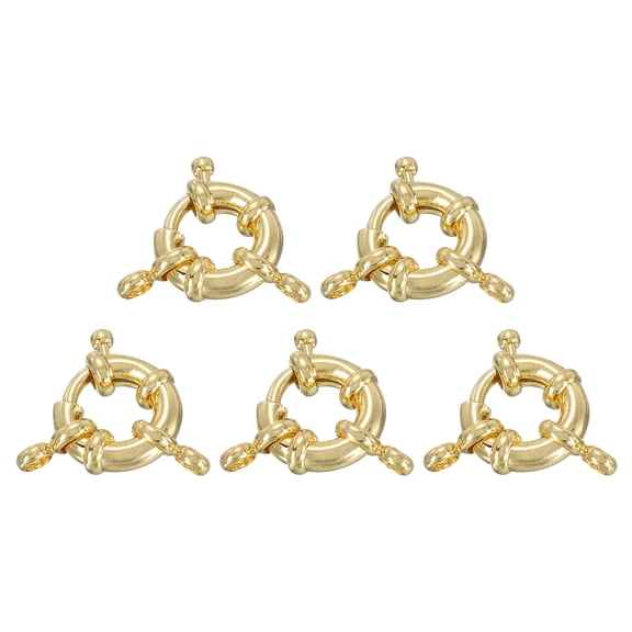 Uxcell Spring Clasps, 5 Pack 13mm Brass Spring Ring Clasps for Jewelry Making, Gold