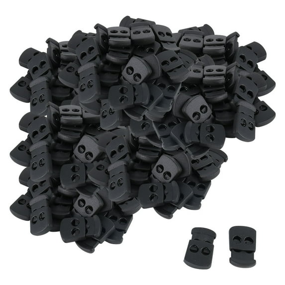 Uxcell Spring Cord Lock Plastic Cord Stopper End Fastener Double Hole Toggle Stopper Slider Black 100Pcs