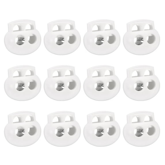 Uxcell Spring Cord Lock Toggle Stopper, Double Hole for Drawstring Paracord Cord Craft Backpack, White 12Pcs