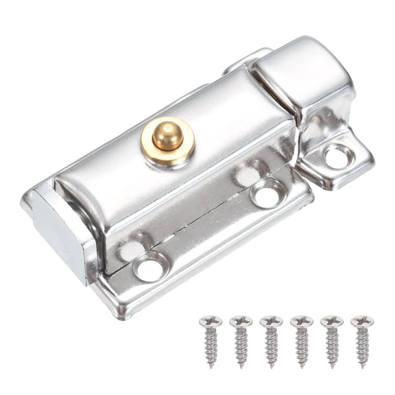 Uxcell Spring Loaded Latch Pin, 2.3 x 1.2 Inch Stainless Steel Sliding Barrel Bolt Security Door Bolt Latch with Screws for Inside Door Toilet Cabinet Doors, Silver