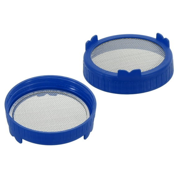 Uxcell Sprouting Lids, 2 Pcs 86mm Strainer Lids with Stainless Steel Screen, Blue