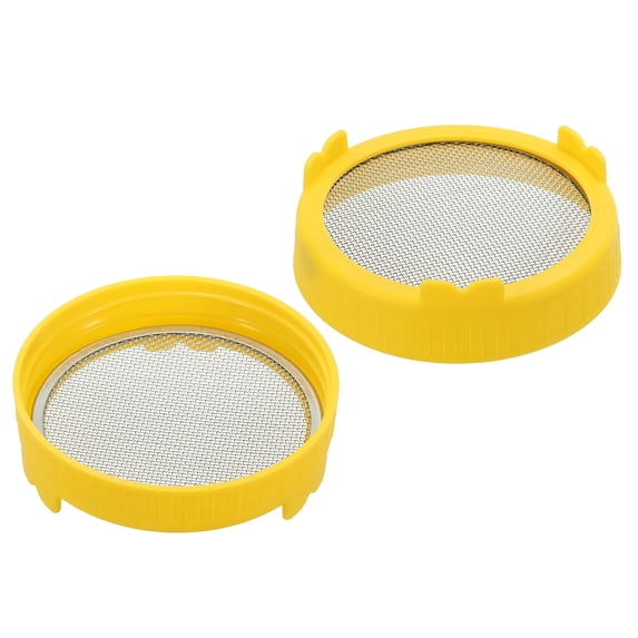 Uxcell Sprouting Lids, 2 Pcs 86mm Strainer Lids with Stainless Steel Screen, Yellow