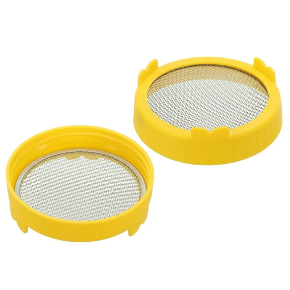 Uxcell Sprouting Lids, 2 Pcs 86mm Strainer Lids with Stainless Steel Screen, Yellow