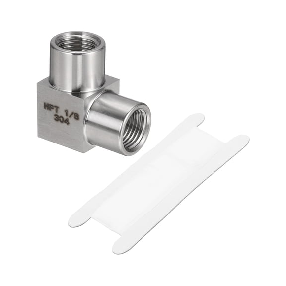 Uxcell Square 90 Degree Barstock Street Elbow 1/8 Inch NPT Female to 1/8 Inch NPT Female with PTFE Tape, Silver Tone