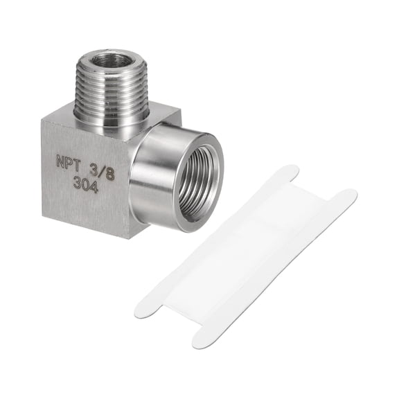 Uxcell Square 90 Degree Barstock Street Elbow 3/8 Inch NPT Male to 3/8 Inch NPT Female with PTFE Tape, Silver Tone