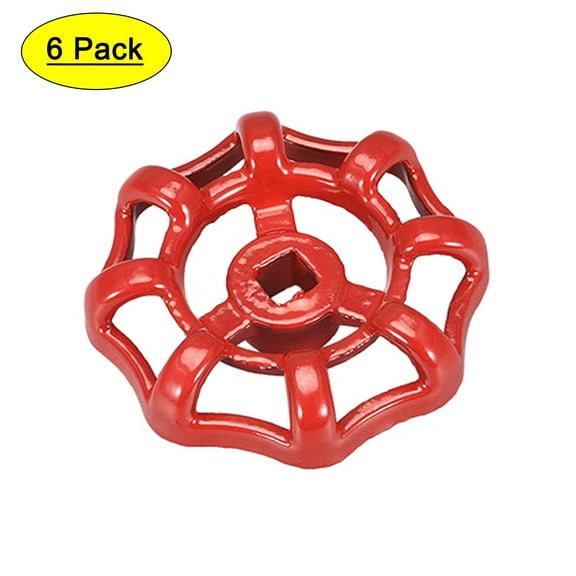 Uxcell Square Broach 6x6mm Wheel 51mm Metal Faucet Round Wheel Handle Red 6 Pack