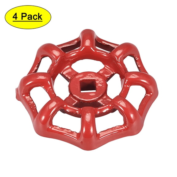 Uxcell Square Broach 6x6mm Wheel 58mm Metal Faucet Round Wheel Handle Red 4 Pack