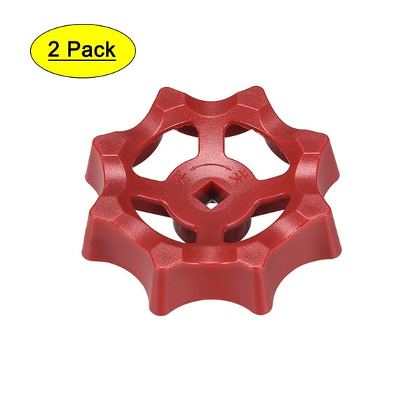 Uxcell Square Broach 6x6mm Wheel 63mm Plastic Faucet Round Wheel Handle Red 2 Pack