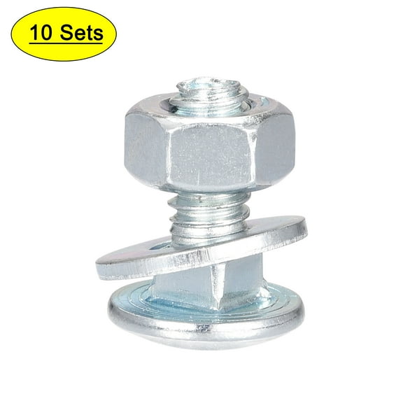 Uxcell Square Neck Carriage Bolts with Nuts & Washers, Carbon Steel Coach Bolt Screw 1/4-20 x 5/8"