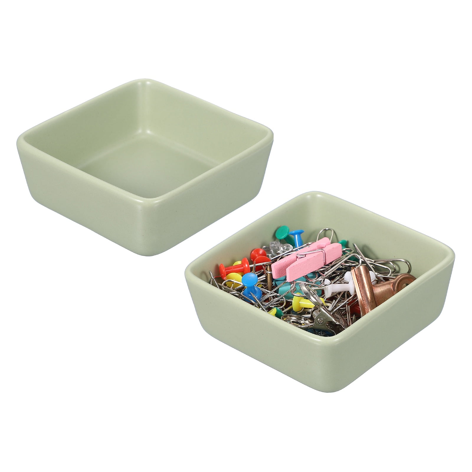 Uxcell Square Paper Clip Holders, 2 Pcs Ceramic Clip Dispenser Organizer Desk Organizer Accessories for Office Desktop Decor Bobby Pin Binder Paper Clamp, Matcha Green
