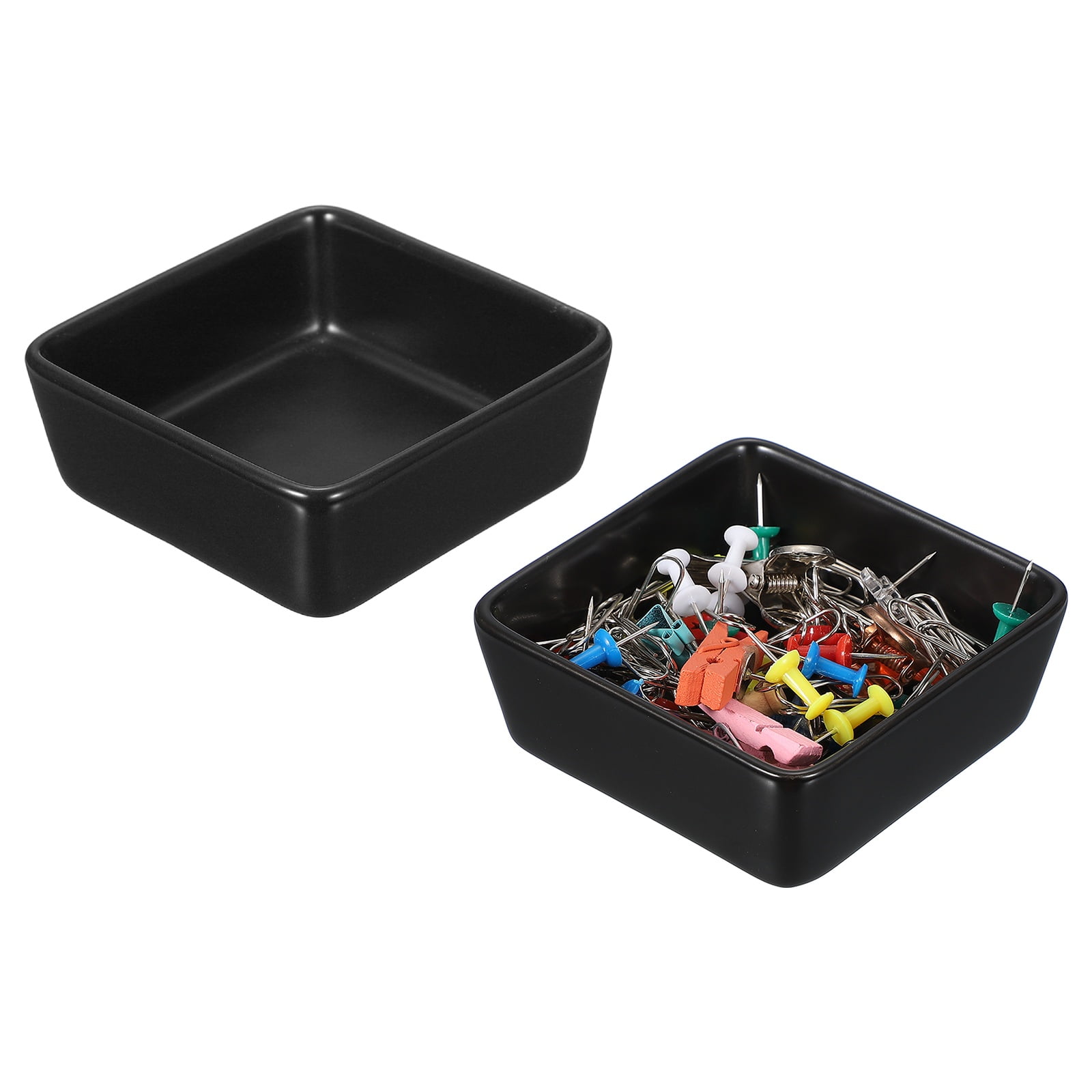 Uxcell Square Paper Clip Holders, 2 Pcs Ceramic Clip Dispenser Organizer Desk Organizer Accessories for Office Desktop Decor Bobby Pin Binder Paper Clamp, Black