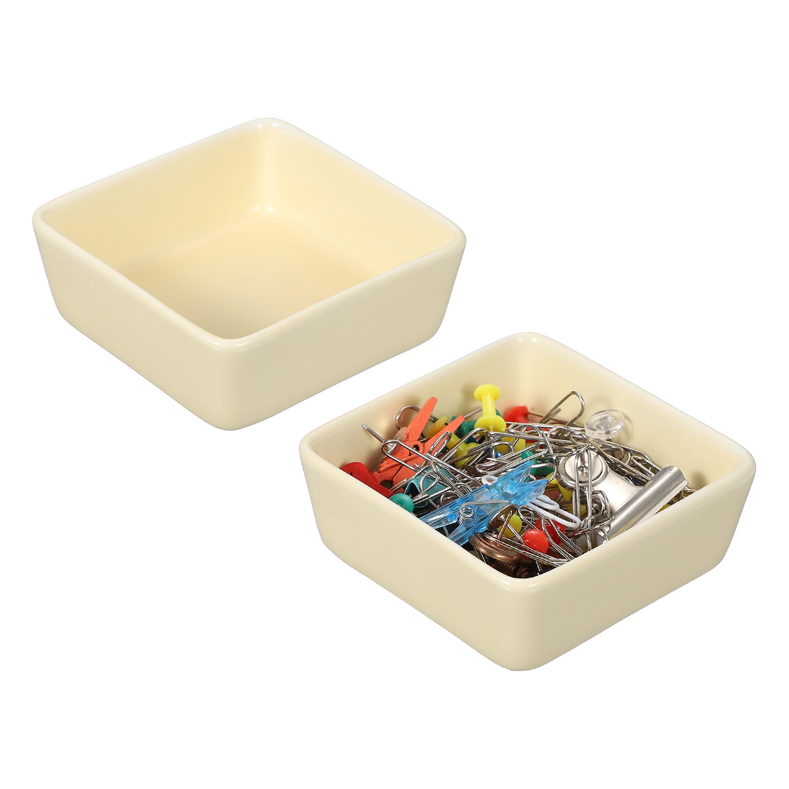 Uxcell Square Paper Clip Holders, 2 Pcs Ceramic Clip Dispenser Organizer Desk Organizer Accessories for Office Desktop Decor Bobby Pin Binder Paper Clamp, Cream Yellow