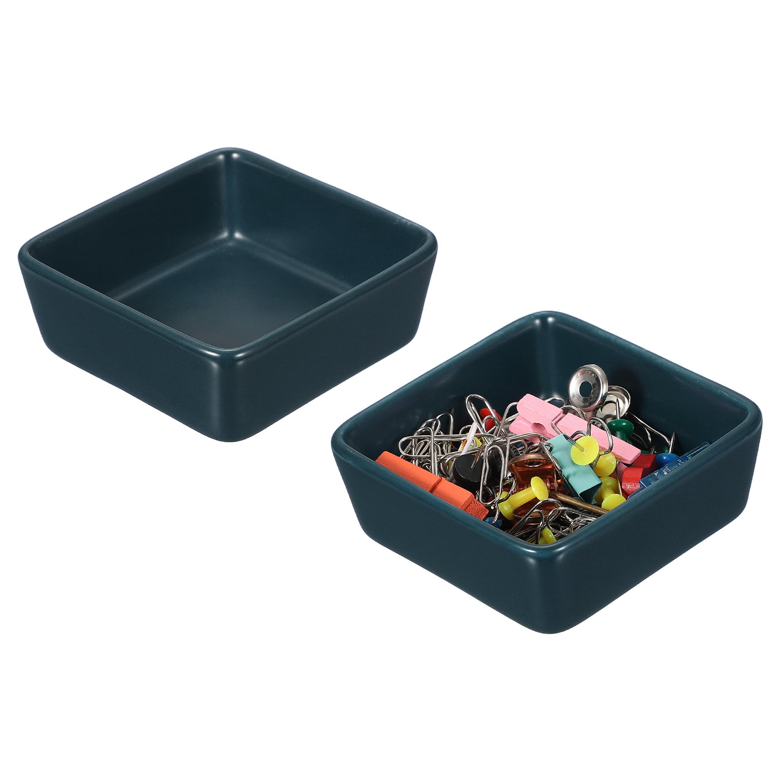 Uxcell Square Paper Clip Holders, 2 Pcs Ceramic Clip Dispenser Organizer Desk Organizer Accessories for Office Desktop Decor Bobby Pin Binder Paper Clamp, Navy Blue