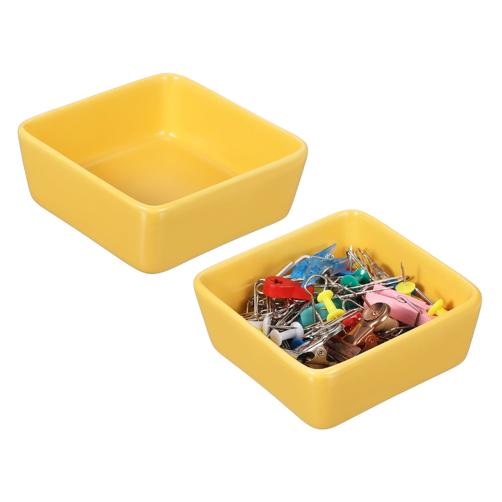 Uxcell Square Paper Clip Holders, 2 Pcs Ceramic Clip Dispenser Organizer Desk Organizer Accessories for Office Desktop Decor Bobby Pin Binder Paper Clamp, Yellow