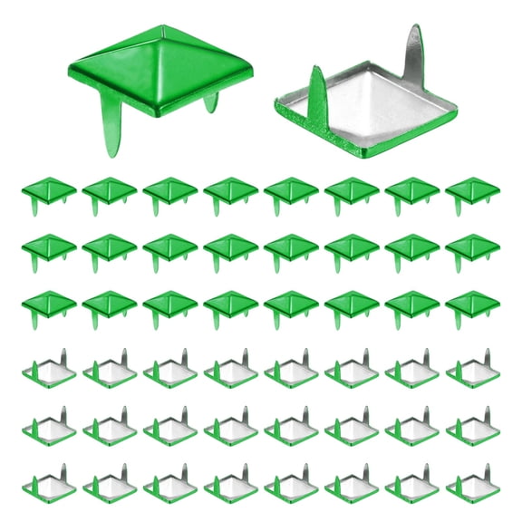 Uxcell Square Pyramid Rivets [50pcs] - 10mm Pyramid Studs Metal Claw Beads Nailhead Studs Spikes for Leather Craft & Clothes & Belt - [Green]
