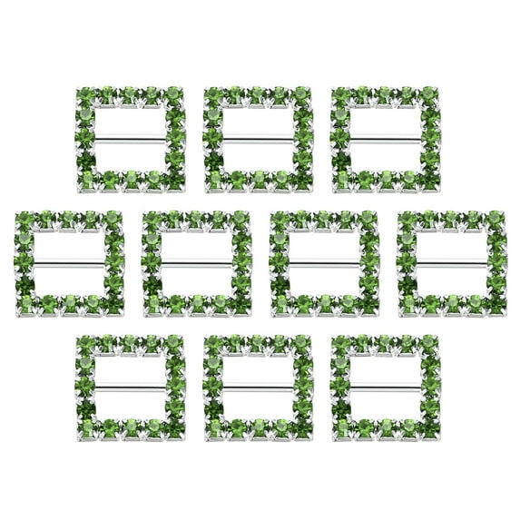 Uxcell Square Rhinestone Buckle Slider, 20Pcs 15mm Copper Rhinestone Crystal Ribbon Buckle, Light Green