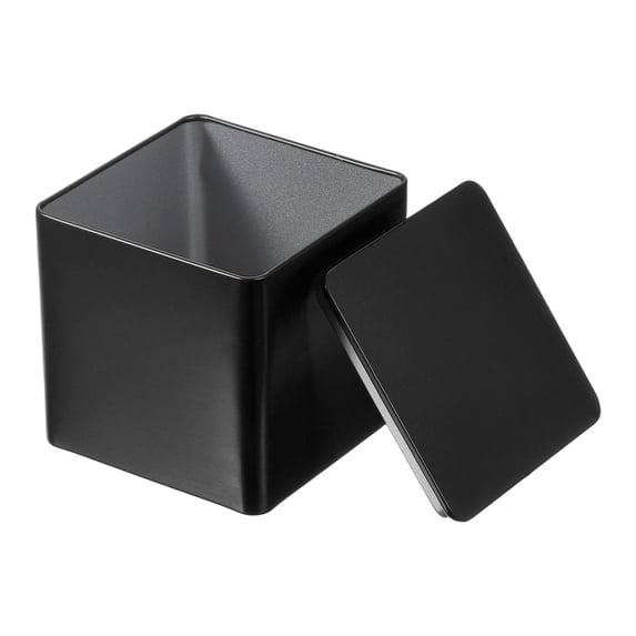 Uxcell Square Tin Box, Metal Storage Tin Box Portable Storage Container with Lid for Tea Candy Treats Gifts Favor Black