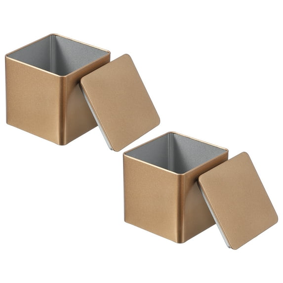 Uxcell Square Tin Box, Metal Storage Tin Box Portable Storage Container with Lid for Tea Candy Treats Gifts Favors Champagne