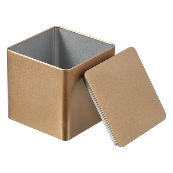 Uxcell Square Tin Box, Metal Storage Tin Box Portable Storage Container with Lid for Tea Candy Treats Gifts Favor Champagne