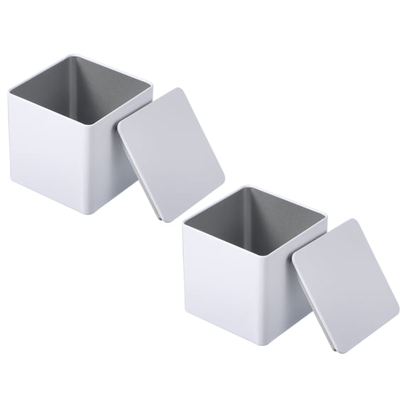 Uxcell Square Tin Box, Metal Storage Tin Box Portable Storage Container with Lid for Tea Candy Treats Gifts Favors White