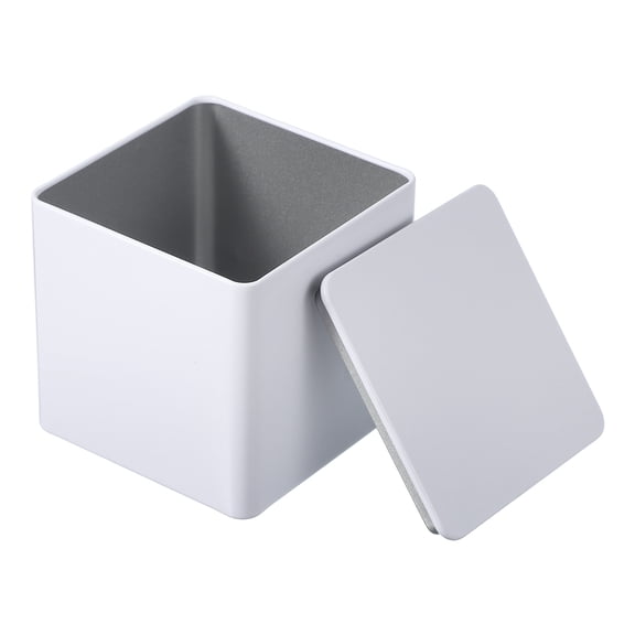 Uxcell Square Tin Box, Metal Storage Tin Box Portable Storage Container with Lid for Tea Candy Treats Gifts Favor White