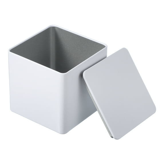 Uxcell Square Tin Box, Metal Storage Tin Box Portable Storage Container with Lid for Tea Candy Treats Gifts Favor White