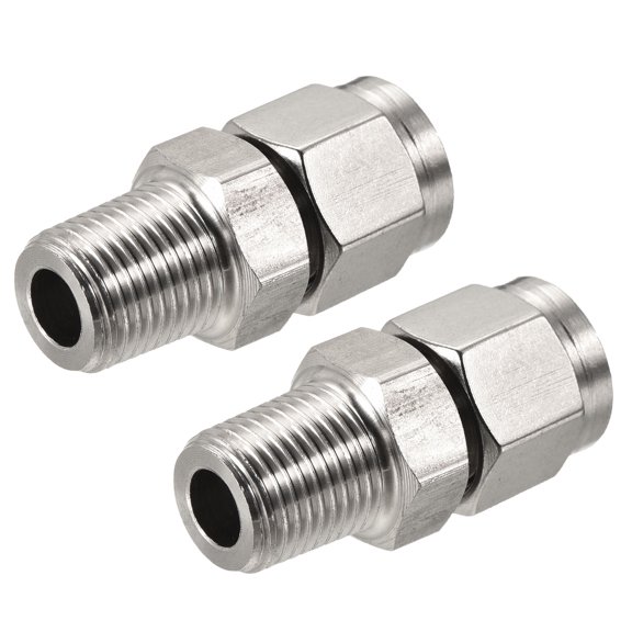 Uxcell Stainless Steel 1/8PT Male Thread x 6mm OD Tube Compression Tube Fitting, 2 Pack