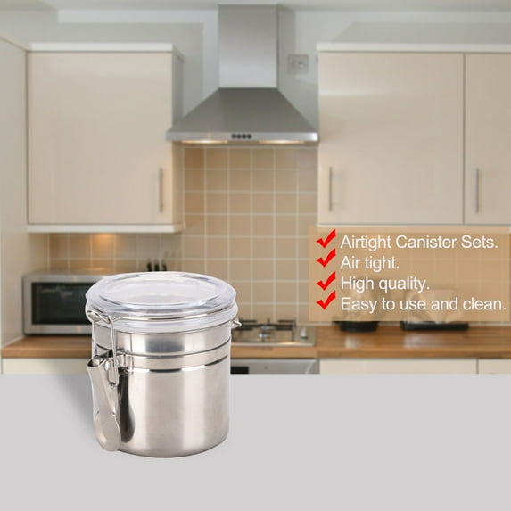 Uxcell Stainless Steel Airtight Canister Food Bins Container for Kitchen Counter Storage with Lid 33oz