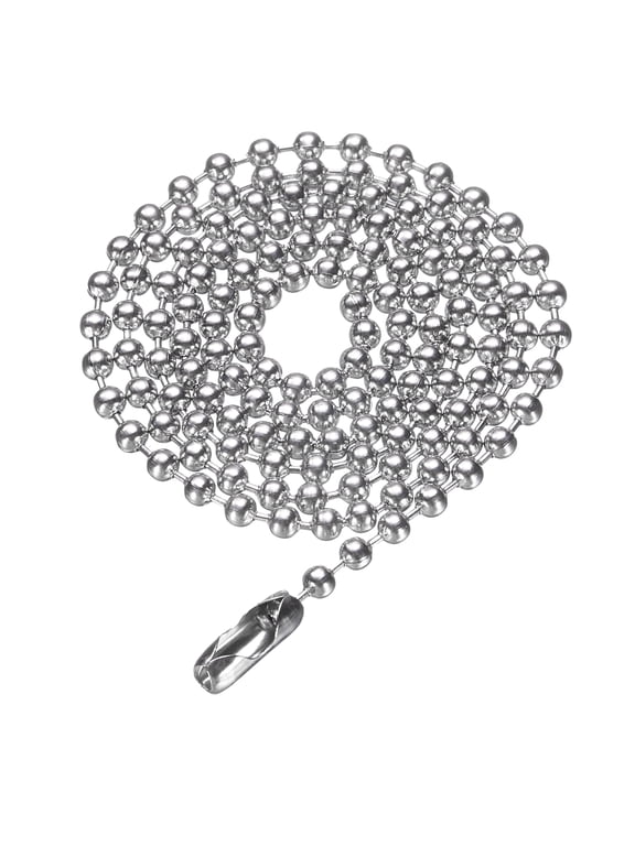 Stainless Steel Ball Chain 2.4mm 17.7" Length 316L Round Bead Necklace Dog Tag Pull Chains with Connectors Clasps for Men Women Jewelry Making Bracelets Keychain, Silver