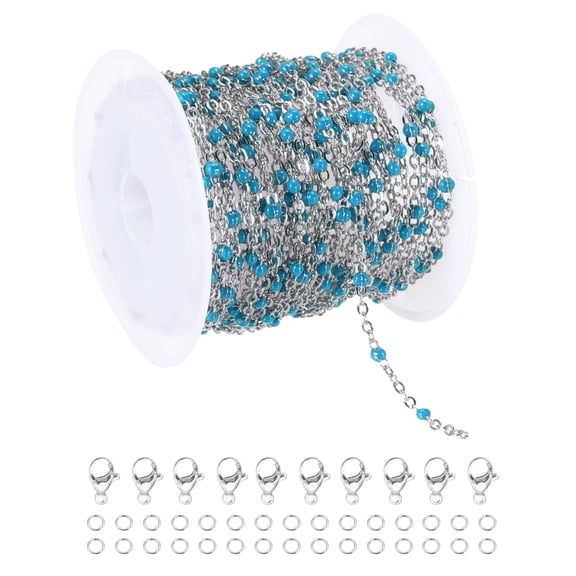 Uxcell Stainless Steel Bead Chain, 16.4 Feet/5M Enamel Beaded Jewelry Link Cable (Silver/Lake Blue, Pack of 1)